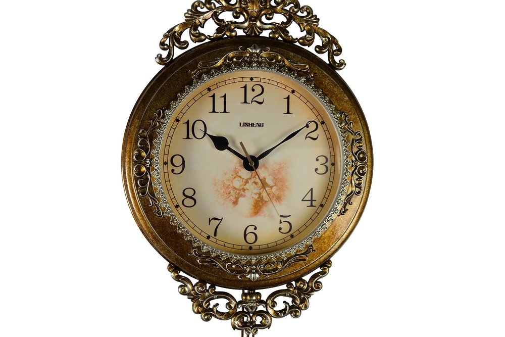 15" Gold And Silver Resin Silent Pendulum Ornate Round Wall Clock HomeRoots
