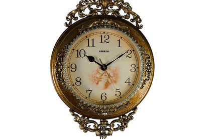 15" Gold And Silver Resin Silent Pendulum Ornate Round Wall Clock HomeRoots