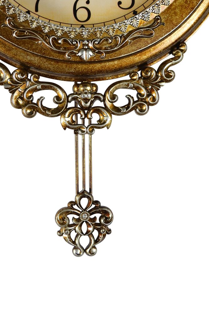 15" Gold And Silver Resin Silent Pendulum Ornate Round Wall Clock HomeRoots