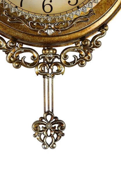 15" Gold And Silver Resin Silent Pendulum Ornate Round Wall Clock HomeRoots