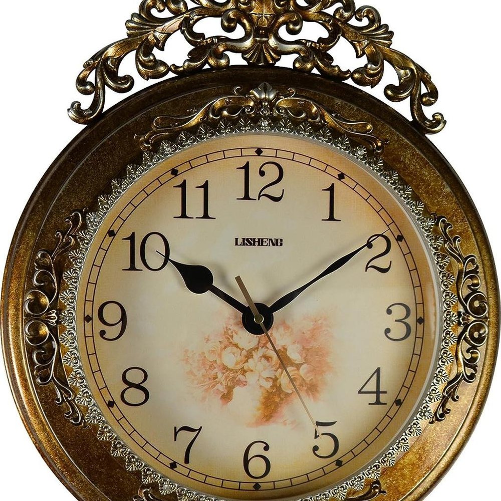 15" Gold And Silver Resin Silent Pendulum Ornate Round Wall Clock HomeRoots