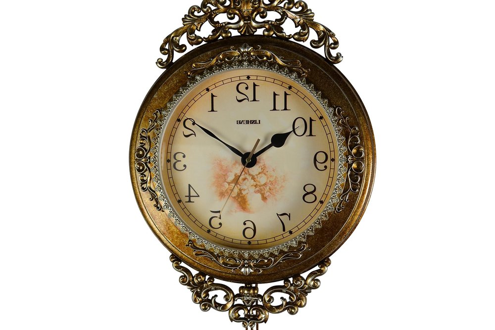 15" Gold And Silver Resin Silent Pendulum Ornate Round Wall Clock HomeRoots