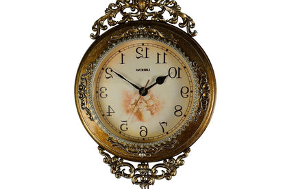 15" Gold And Silver Resin Silent Pendulum Ornate Round Wall Clock HomeRoots