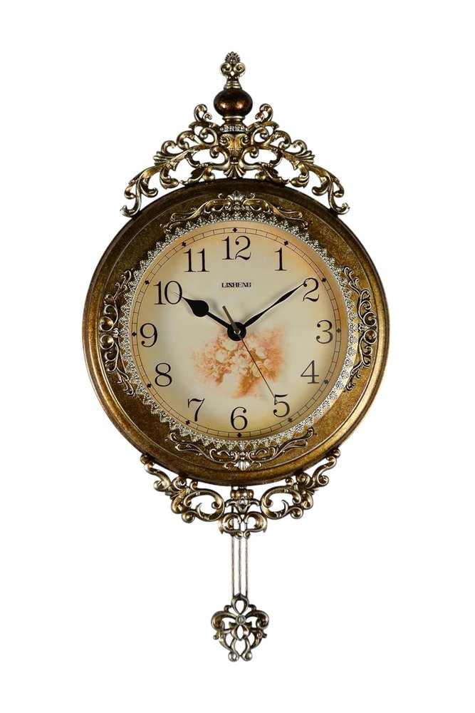 15" Gold And Silver Resin Silent Pendulum Ornate Round Wall Clock HomeRoots