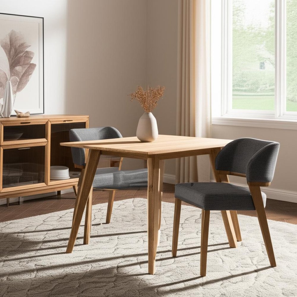 Set of Two Gray And Walnut Upholstery And Solid Wood Partially Open Back Dining Side Chairs — view 2
