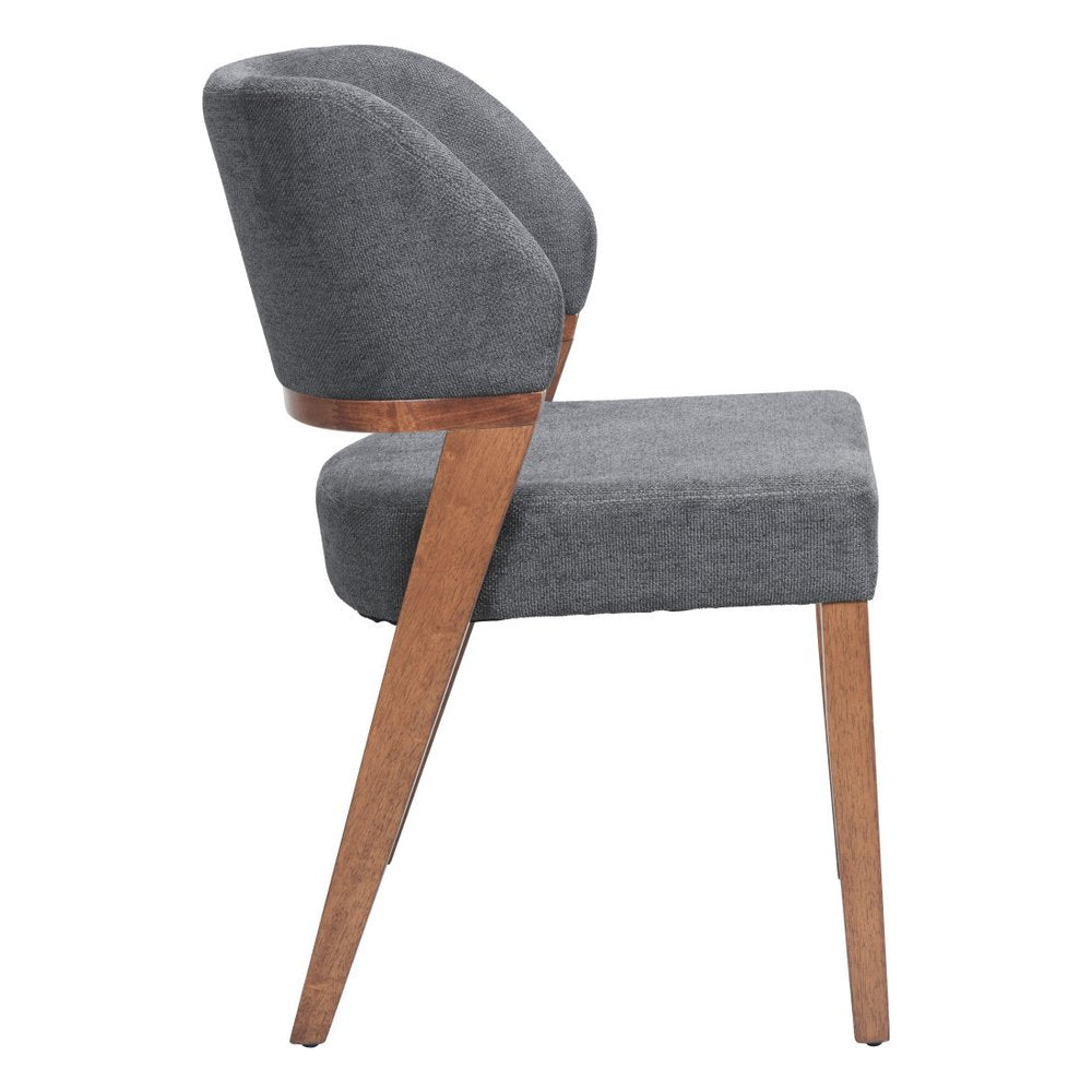 Set of Two Gray And Walnut Upholstery And Solid Wood Partially Open Back Dining Side Chairs — view 6