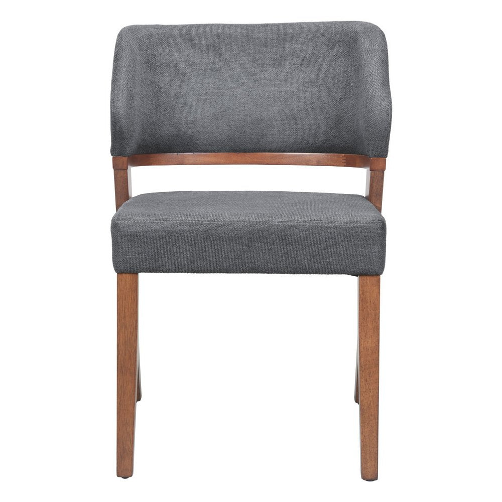 Set of Two Gray And Walnut Upholstery And Solid Wood Partially Open Back Dining Side Chairs HomeRoots