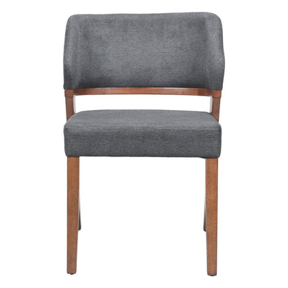 Set of Two Gray And Walnut Upholstery And Solid Wood Partially Open Back Dining Side Chairs HomeRoots