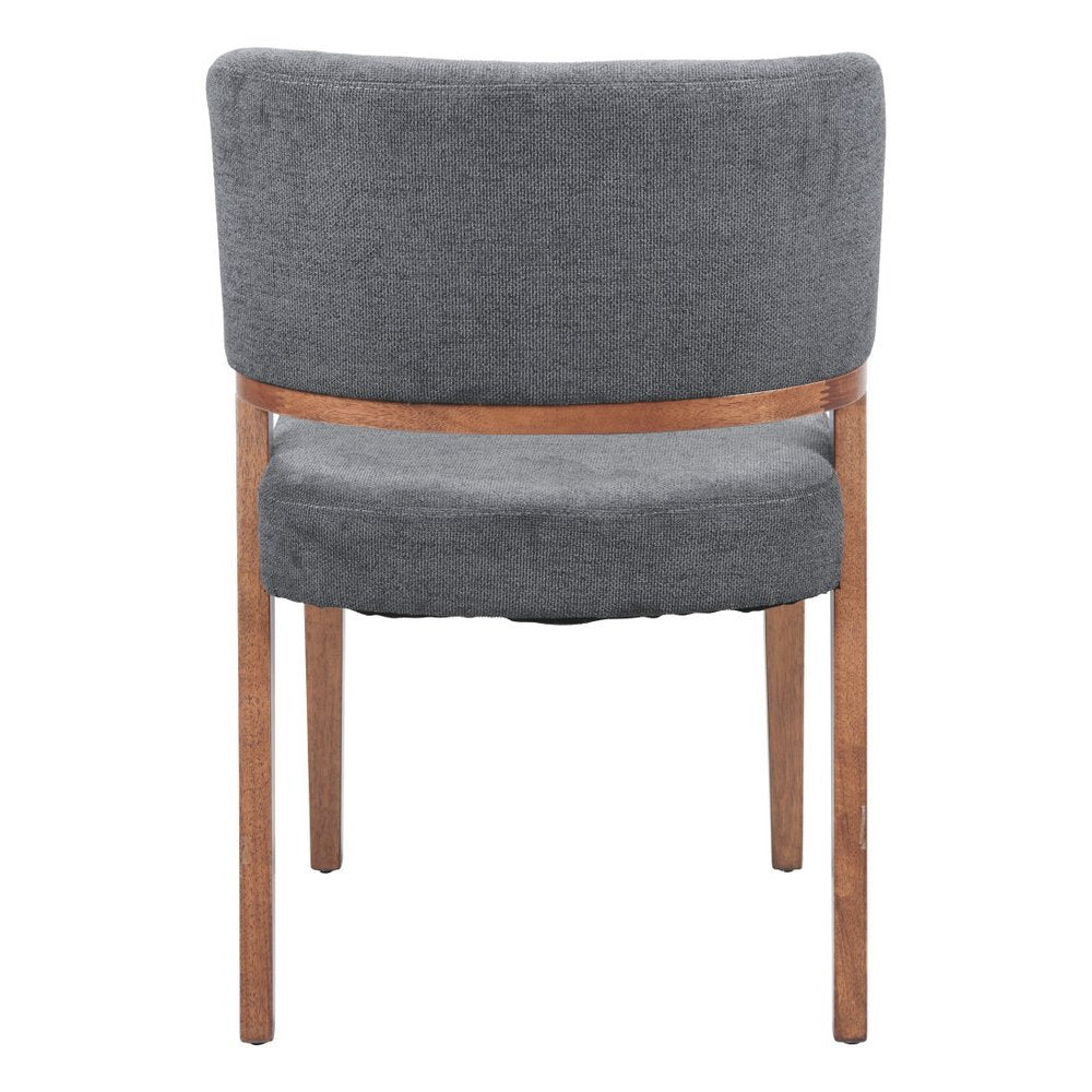 Set of Two Gray And Walnut Upholstery And Solid Wood Partially Open Back Dining Side Chairs HomeRoots