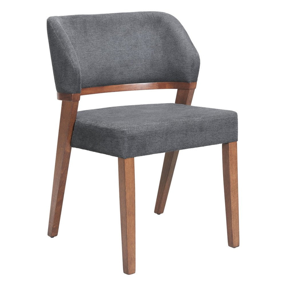 Set of Two Gray And Walnut Upholstery And Solid Wood Partially Open Back Dining Side Chairs — view 4