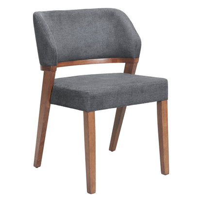 Set of Two Gray And Walnut Upholstery And Solid Wood Partially Open Back Dining Side Chairs HomeRoots
