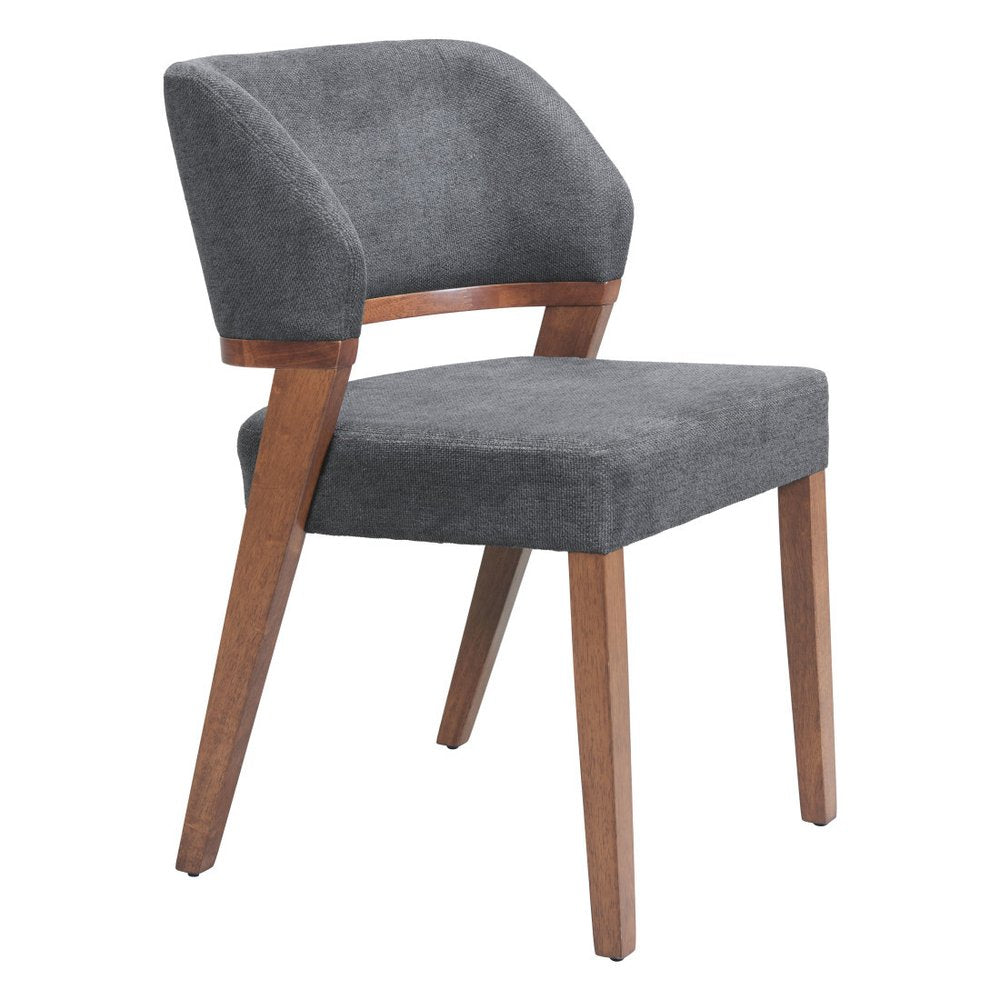 Set of Two Gray And Walnut Upholstery And Solid Wood Partially Open Back Dining Side Chairs — view 5