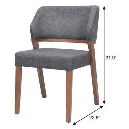 Set of Two Gray And Walnut Upholstery And Solid Wood Partially Open Back Dining Side Chairs HomeRoots