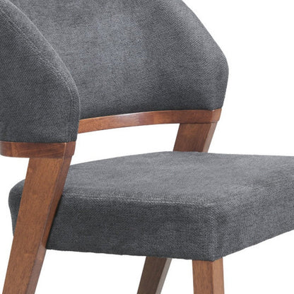 Set of Two Gray And Walnut Upholstery And Solid Wood Partially Open Back Dining Side Chairs HomeRoots