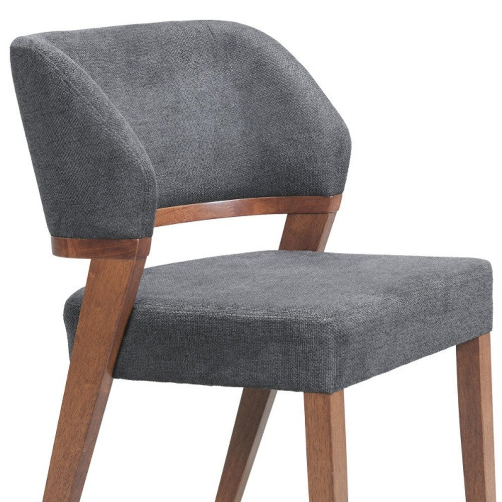 Set of Two Gray And Walnut Upholstery And Solid Wood Partially Open Back Dining Side Chairs HomeRoots