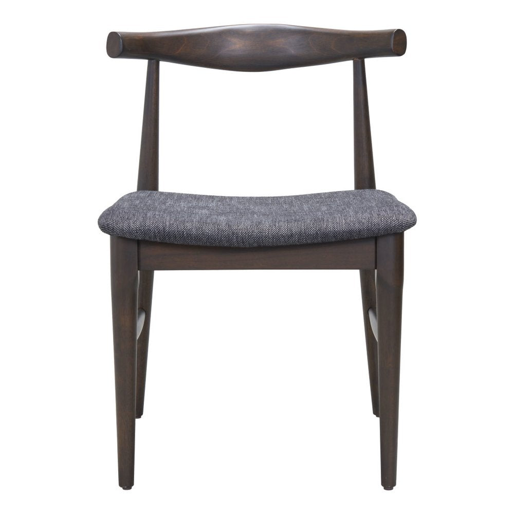 Set of Two Gray And Espresso Fabric And Solid Wood Open Back Dining Side Chairs HomeRoots