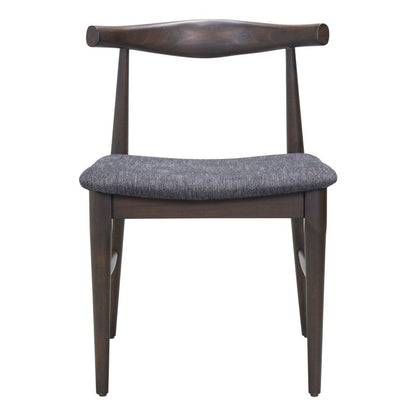 Set of Two Gray And Espresso Fabric And Solid Wood Open Back Dining Side Chairs HomeRoots