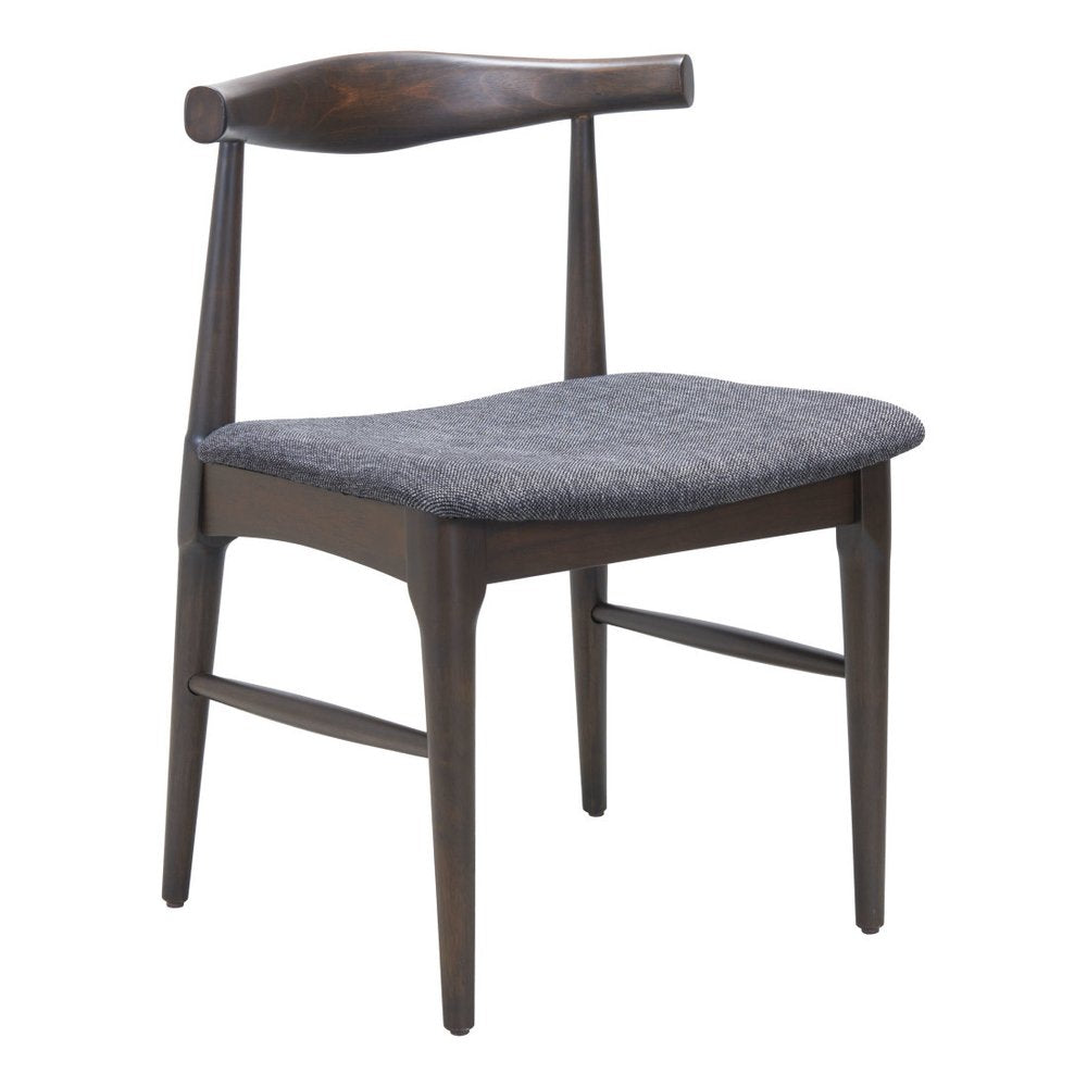 Set of Two Gray And Espresso Fabric And Solid Wood Open Back Dining Side Chairs — view 6