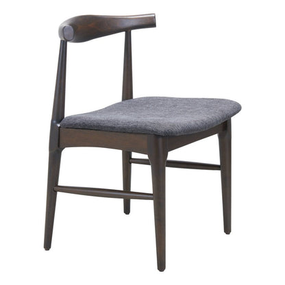 Set of Two Gray And Espresso Fabric And Solid Wood Open Back Dining Side Chairs HomeRoots