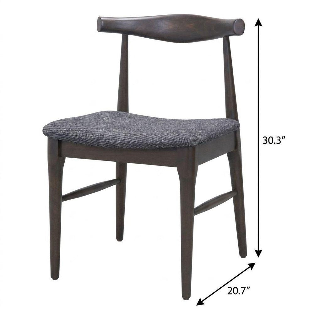 Set of Two Gray And Espresso Fabric And Solid Wood Open Back Dining Side Chairs HomeRoots