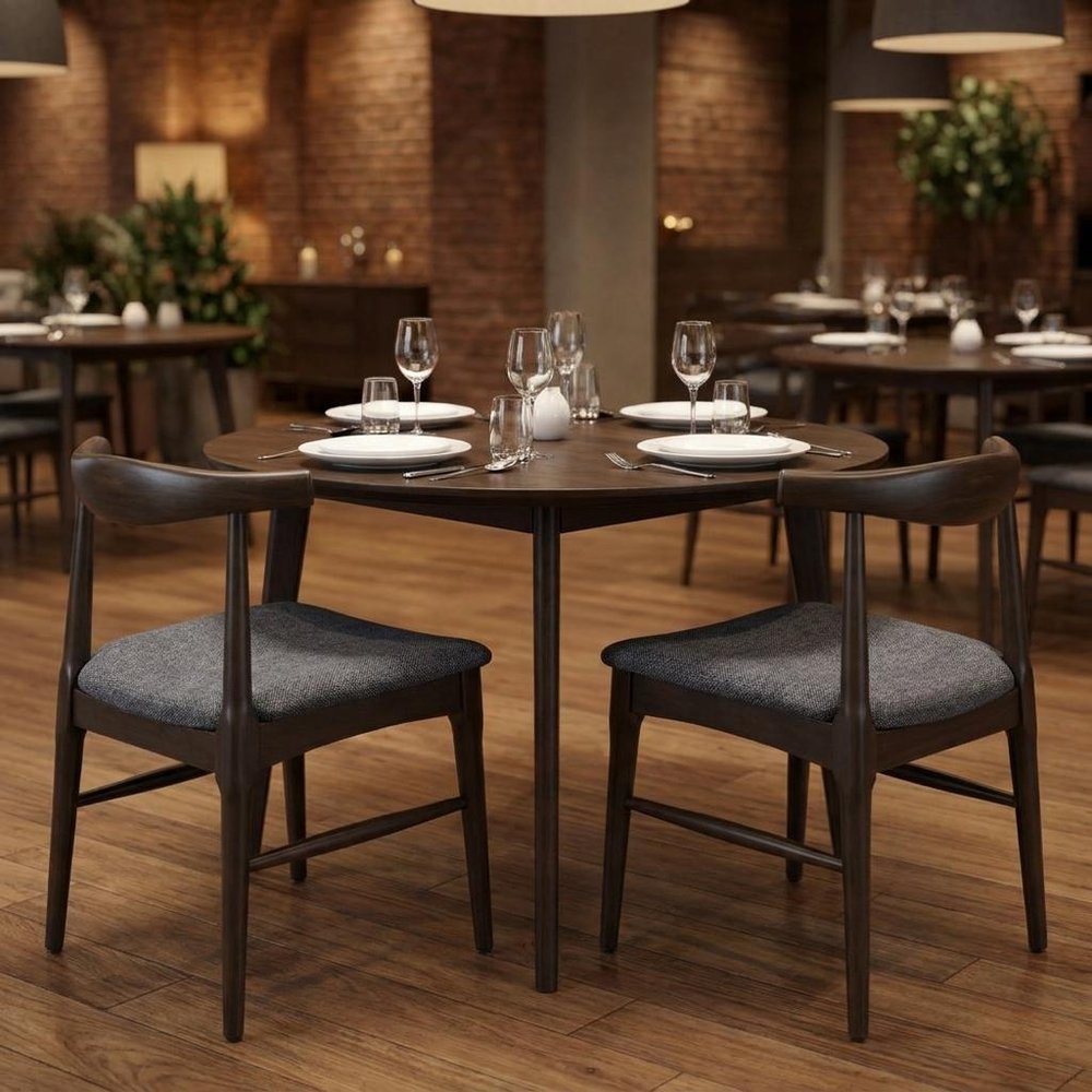 Set of Two Gray And Espresso Fabric And Solid Wood Open Back Dining Side Chairs HomeRoots