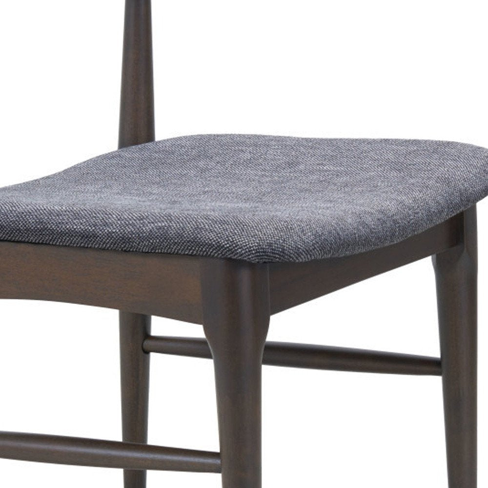 Set of Two Gray And Espresso Fabric And Solid Wood Open Back Dining Side Chairs HomeRoots