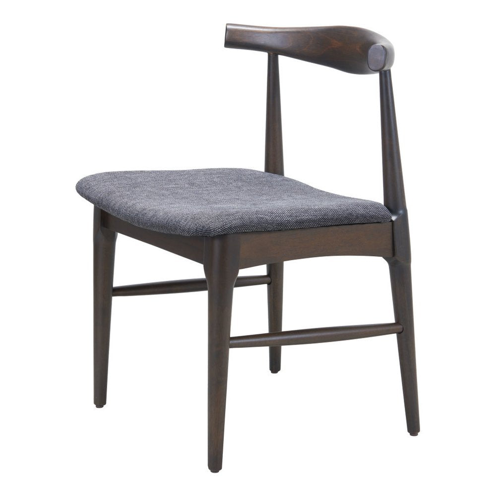 Set of Two Gray And Espresso Fabric And Solid Wood Open Back Dining Side Chairs — view 2