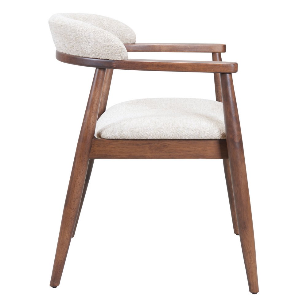 Beige And Walnut Upholstery And Solid Wood Open Back Dining Arm Chair HomeRoots