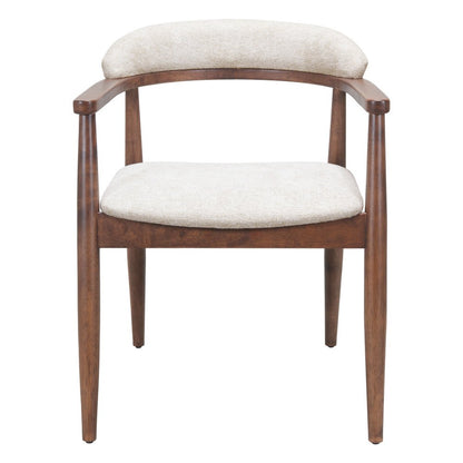 Beige And Walnut Upholstery And Solid Wood Open Back Dining Arm Chair HomeRoots