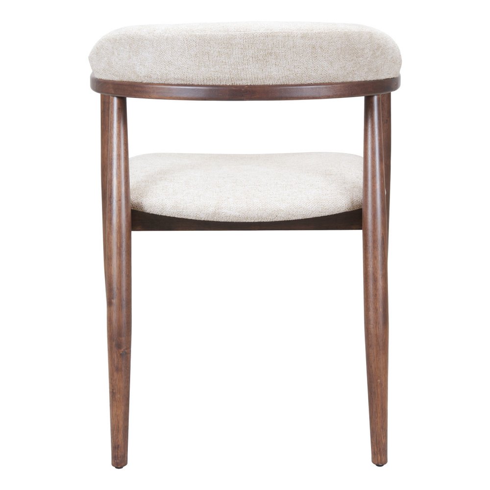 Beige And Walnut Upholstery And Solid Wood Open Back Dining Arm Chair HomeRoots