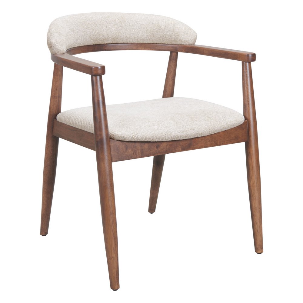 Beige And Walnut Upholstery And Solid Wood Open Back Dining Arm Chair HomeRoots