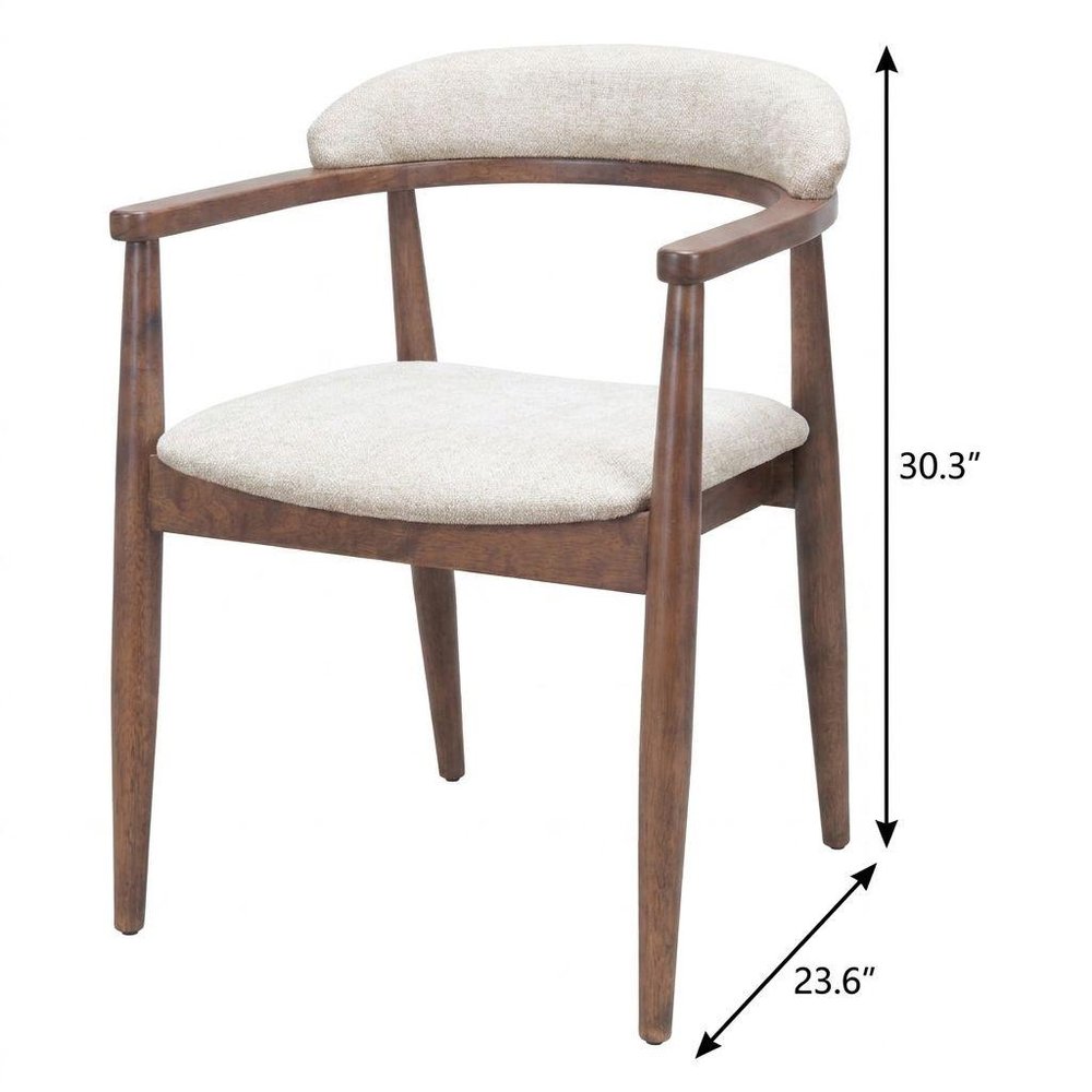 Beige And Walnut Upholstery And Solid Wood Open Back Dining Arm Chair — view 10