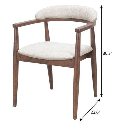 Beige And Walnut Upholstery And Solid Wood Open Back Dining Arm Chair HomeRoots