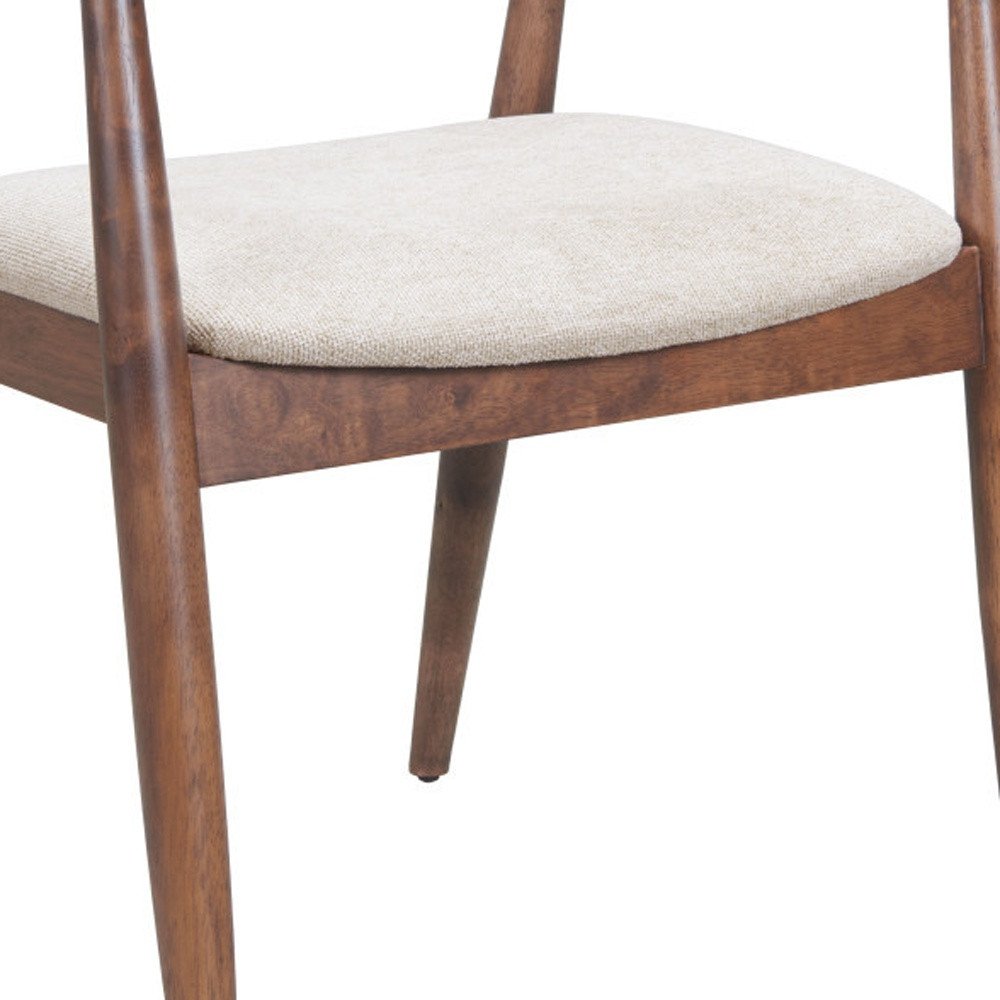 Beige And Walnut Upholstery And Solid Wood Open Back Dining Arm Chair HomeRoots