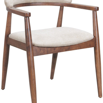 Beige And Walnut Upholstery And Solid Wood Open Back Dining Arm Chair HomeRoots