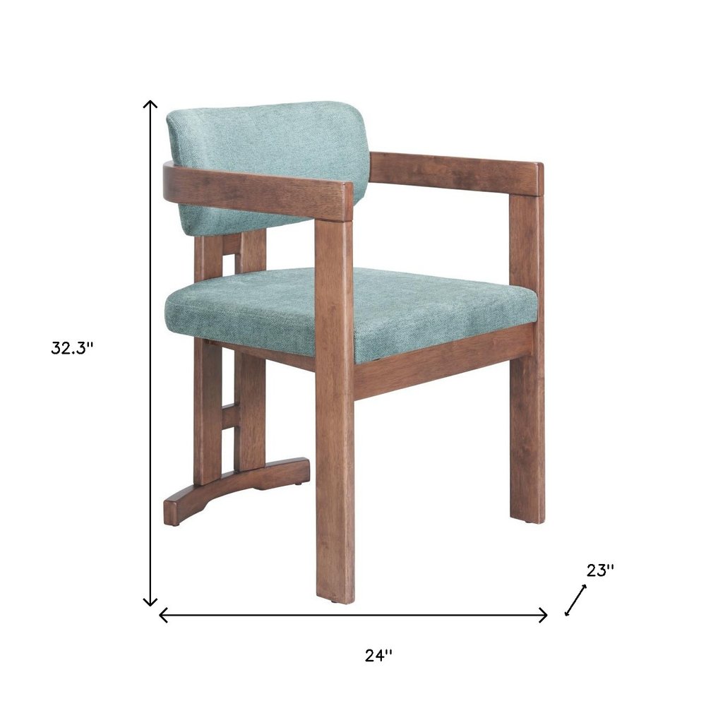 Gray And Walnut Upholstery And Solid Wood Open Back Dining Arm Chair HomeRoots