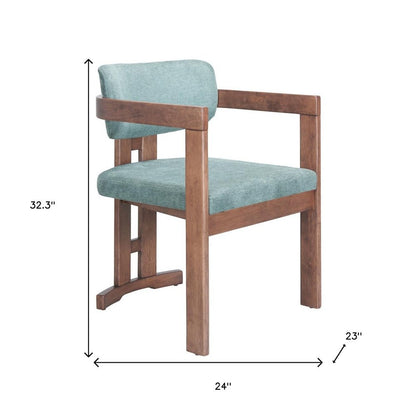 Gray And Walnut Upholstery And Solid Wood Open Back Dining Arm Chair HomeRoots