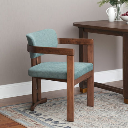 Gray And Walnut Upholstery And Solid Wood Open Back Dining Arm Chair HomeRoots