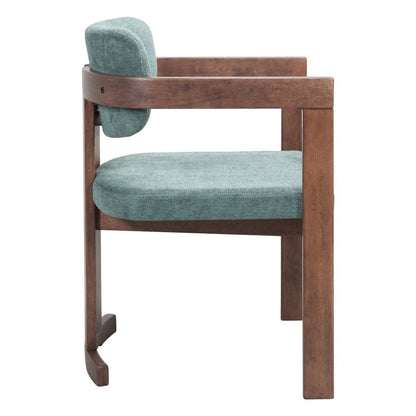 Gray And Walnut Upholstery And Solid Wood Open Back Dining Arm Chair HomeRoots