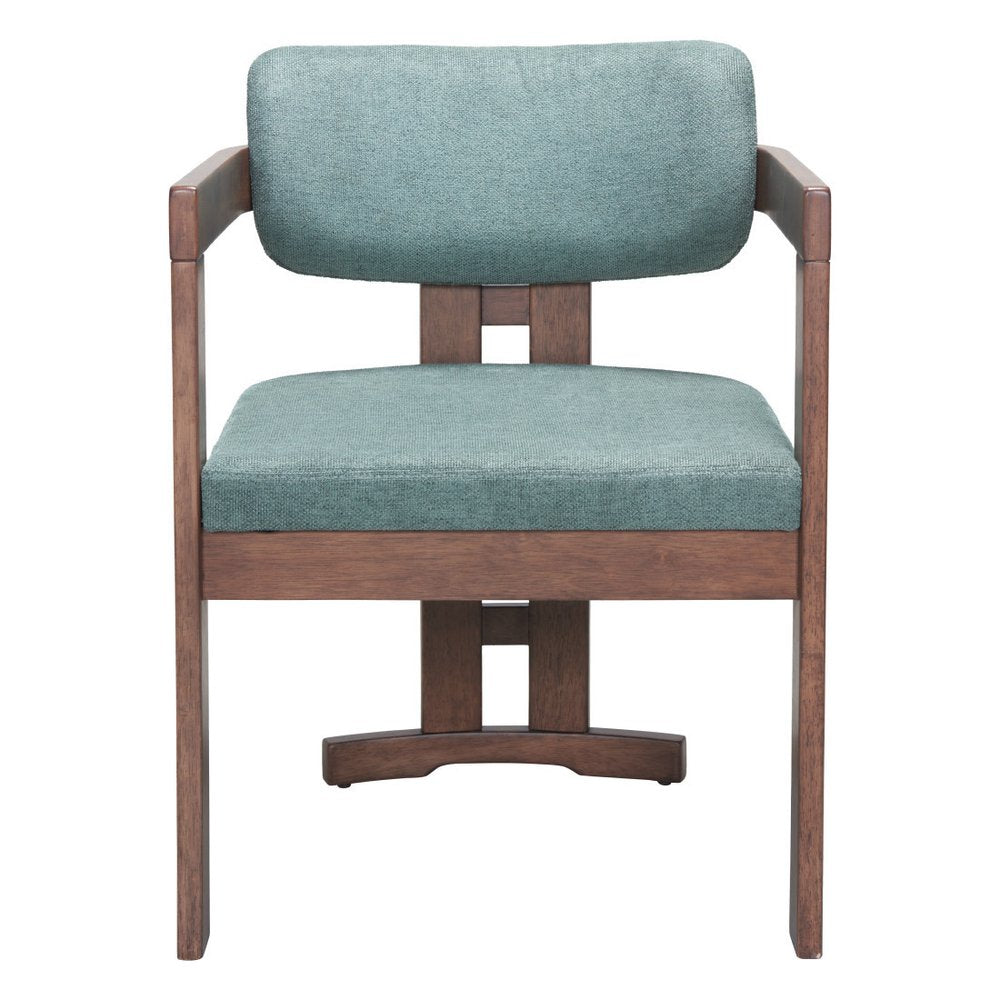 Gray And Walnut Upholstery And Solid Wood Open Back Dining Arm Chair HomeRoots