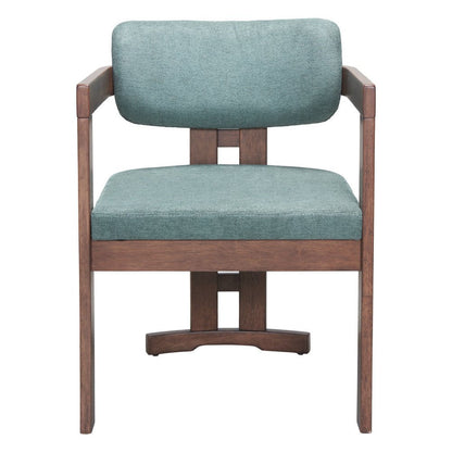 Gray And Walnut Upholstery And Solid Wood Open Back Dining Arm Chair HomeRoots