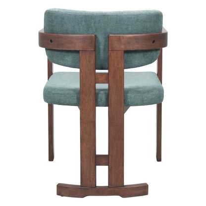 Gray And Walnut Upholstery And Solid Wood Open Back Dining Arm Chair HomeRoots