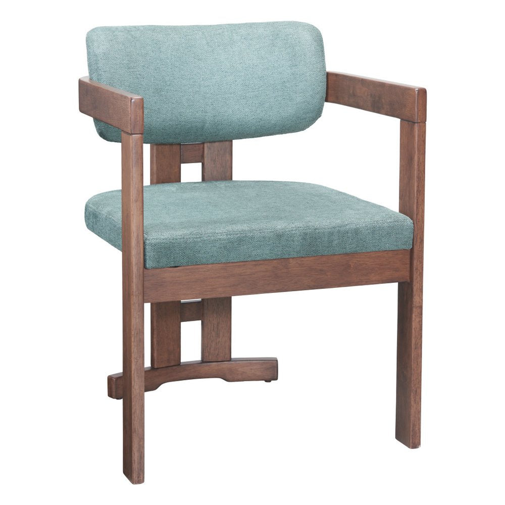 Gray And Walnut Upholstery And Solid Wood Open Back Dining Arm Chair — view 8