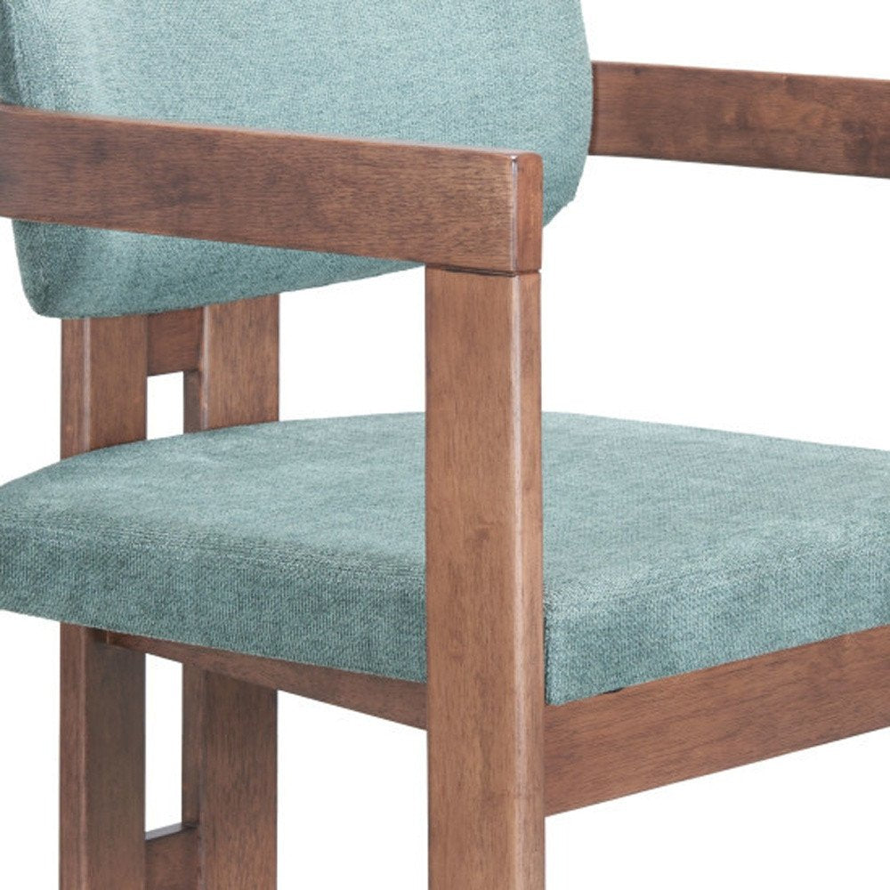 Gray And Walnut Upholstery And Solid Wood Open Back Dining Arm Chair HomeRoots