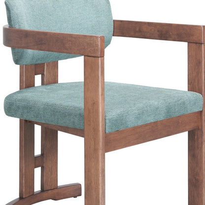 Gray And Walnut Upholstery And Solid Wood Open Back Dining Arm Chair HomeRoots