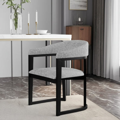 Gray And Black Faux Linen And Solid Wood Open Back Dining Arm Chair HomeRoots