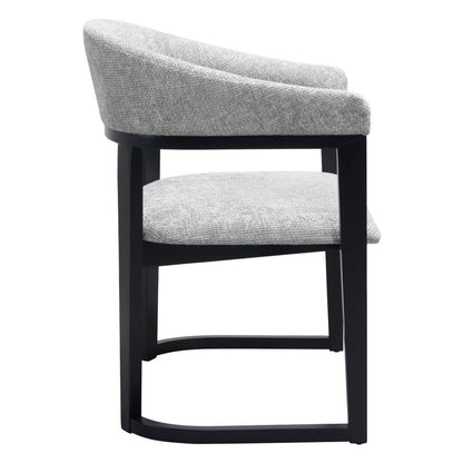 Gray And Black Faux Linen And Solid Wood Open Back Dining Arm Chair HomeRoots