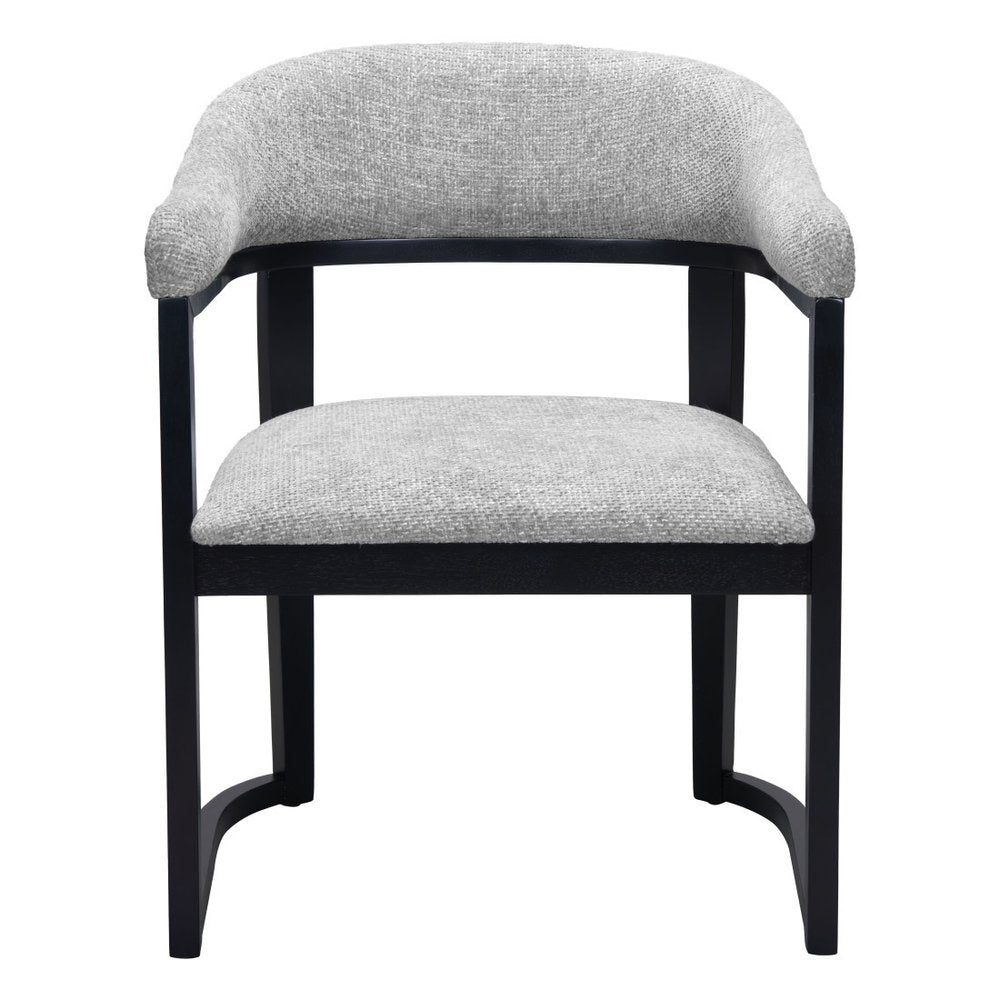 Gray And Black Faux Linen And Solid Wood Open Back Dining Arm Chair — view 3