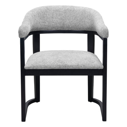 Gray And Black Faux Linen And Solid Wood Open Back Dining Arm Chair HomeRoots