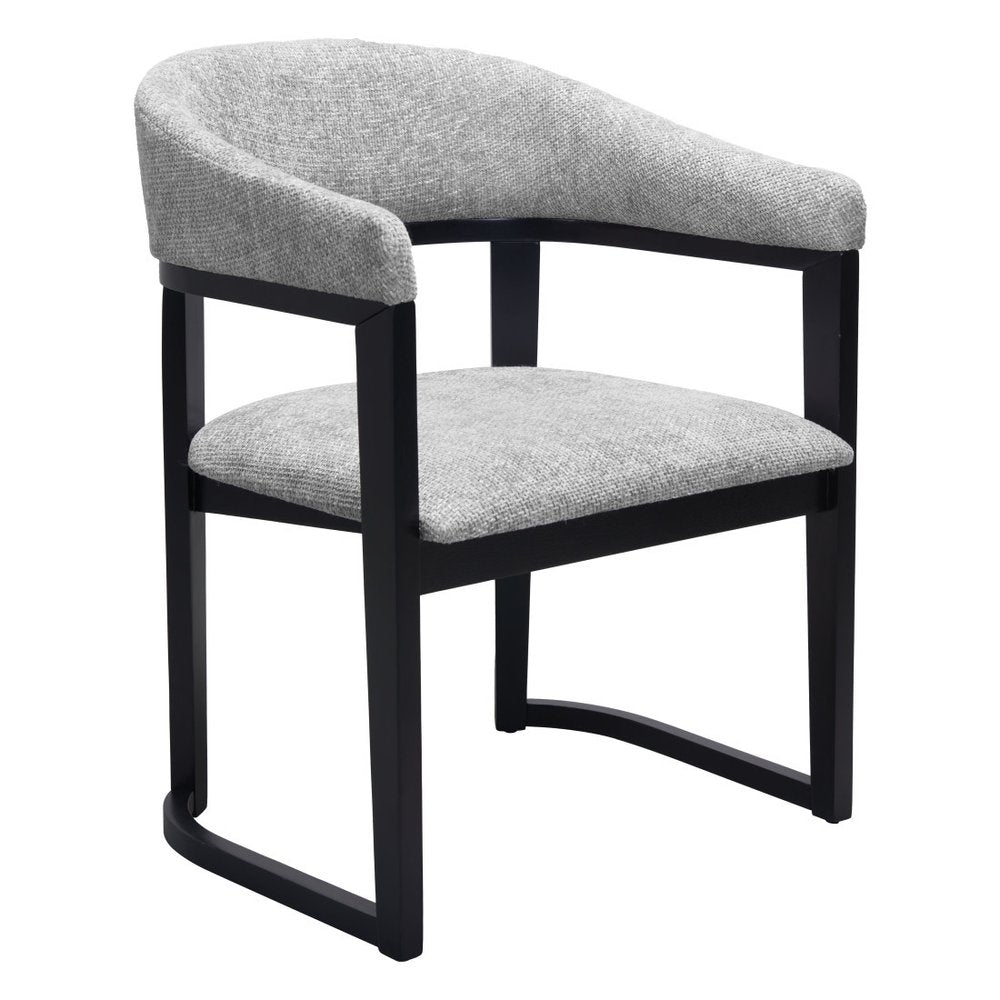 Gray And Black Faux Linen And Solid Wood Open Back Dining Arm Chair — view 4